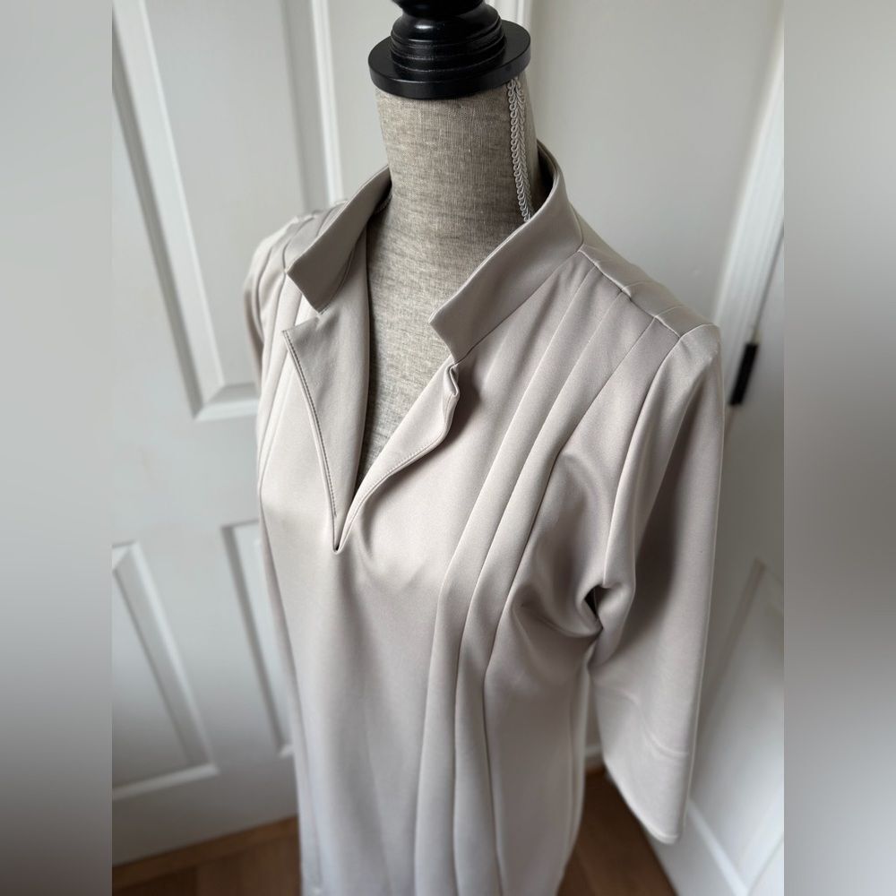 GRETCHEN SCOTT Womens Tuck Me In Dress Beige Scuba Sheath Neutral Earthy Size Lg - Picture 3 of 5